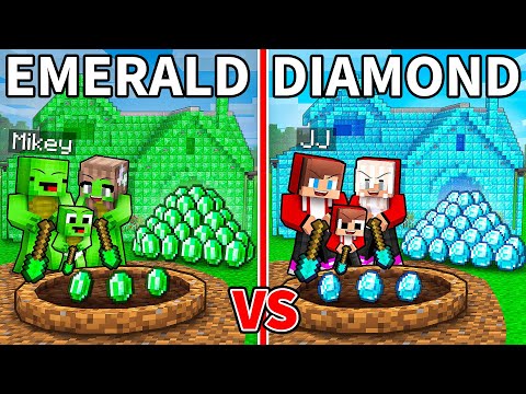 JJ and Mikey: EMERALD vs DIAMOND Treasures Mine Battle in Minecraft - Maizen