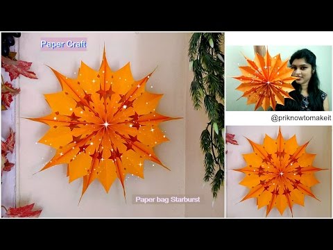 How to make paper bag starburst | paper bag star | Christmas decoration idea, Video