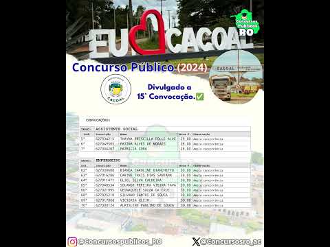 15° Convocação Concurso Público Prefeitura de Cacoal Rondônia (2024). #cacoal