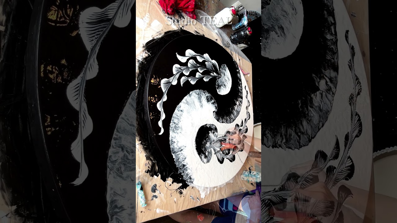 Ethereal Yin Yang Jellyfish Fluid Painting