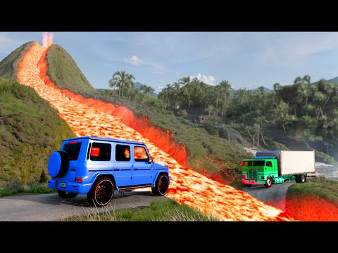 Cars vs. Lava River: Epic Volcano Survival Challenge ▶️ BeamNG Drive