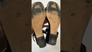 Vintage 80s Black Suede Leather Sandals Size 39 UK 6 US 8