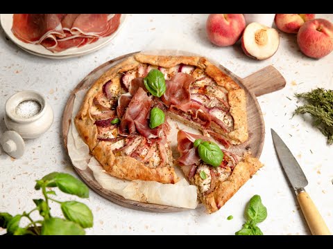 Tarte nectarine, mozzarella et jambon de Bayonne