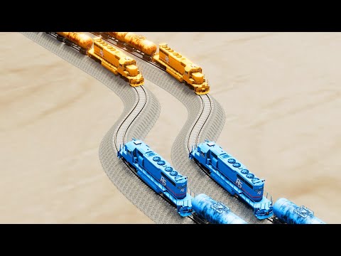 Impossible Double Wave Rail Track Vs Four Trains On The Same Track! |BeamNG.Drive Part-2