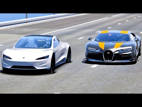 Bugatti Chiron Super Sport 300+ vs Tesla Roadster - Drag Race 20KM