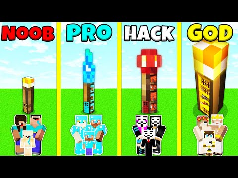 Minecraft Battle: NOOB vs PRO vs HACKER vs GOD: INSIDE TORCH HOUSE BASE BUILD CHALLENGE / Animation