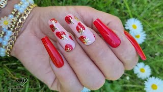 Summer nails with strawberry nail art 🍓  Easy summer nail art for beginners