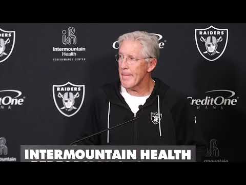 Raiders coach Pete Carroll speaks to media