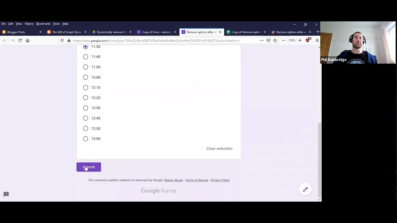 Dynamically remove Google Form options - tutorial
