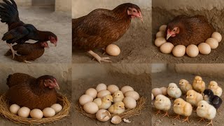 Chestnut-Colored Hen Hatched 7 Chicks from 11 Eggs 🐣 | Aseel Hen Natural Hatching Video