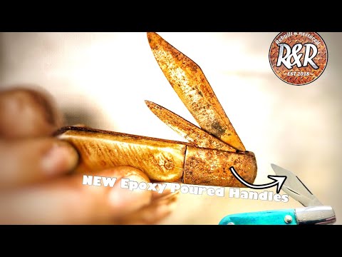 Rusty & Broken Old Pocket Knife Restoration. New Epoxy Handle