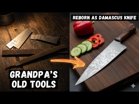 OLD FILES to CHEF KNIFE: The Incredible Transformation of Old Rusty Tools into a Damascus Chef Knife