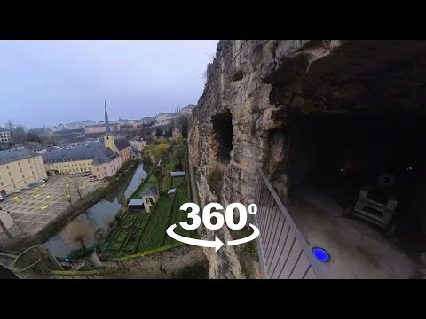Vídeo 360 andando pelo Casemates du Bock em Luxemburgo, Luxemburgo.