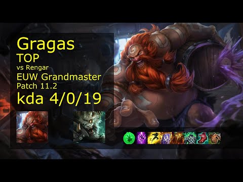 Gragas Top vs Rengar - EUW Grandmaster 4/0/19 Patch 11.2 Gameplay