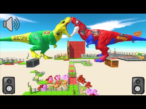 Red T-rex🦖Funny Sound effects Jump Battle-Animal Revolt Battle Simulator
