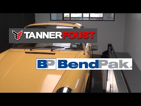 Tanner Foust’s awesome garage and super-tall BendPak lift.