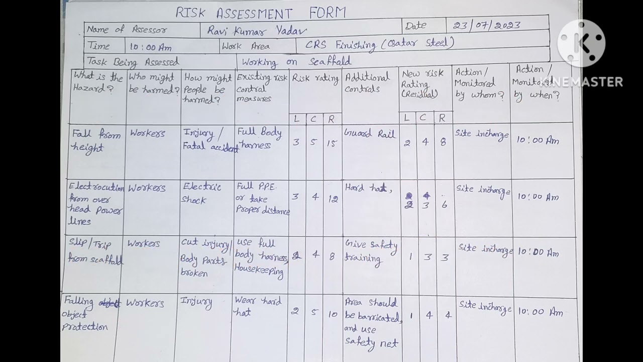 risk assessment form how to fill risk assessment form make risk assessment