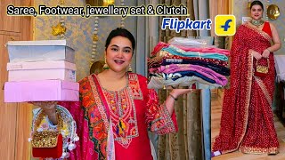 Affordable Beautiful wedding Wear Saree, jewellery set & clutch From shopsy @PoojaRikichoyal 