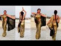 Hot Desi Sexy Aunty Dancing In Golden Saree Back Side