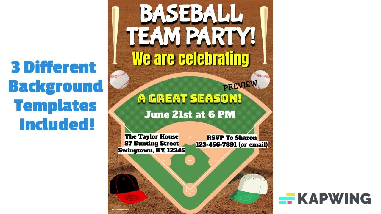 Baseball Team Party Invitations-3 Different Templates To Choose From!