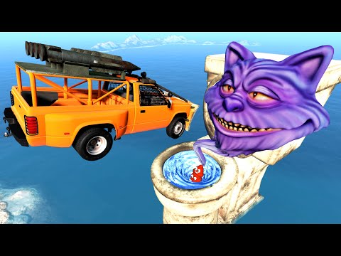 EXTREME Sky Jumps Into Toilet With Magic Cat | BeamNG Drive Fun Madness Destruction All Cars