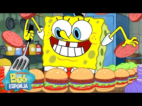 Bob Esponja | 3 horas de Bob Esponja cocinando Cangreburgers 🍔 | Bob Esponja en Español