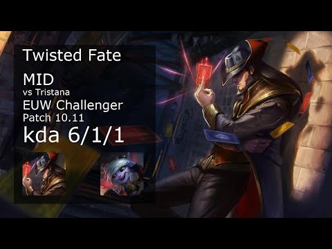 Twisted Fate Mid vs Tristana - EUW Challenger 6/1/1 Patch 10.11 Gameplay