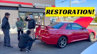 RESTORATION WORKS START ON @GARAGESZERO ACTIVE RED AR2 GT-R R34! - GARAGE DEFEND & GARAGE YOSHIDA