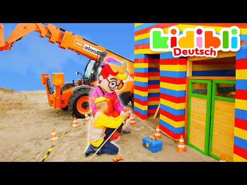 Die Kinder spielen mit einem Bagger und einem Lastwagen | Die Kinder spielen! ⛑ Kidibli