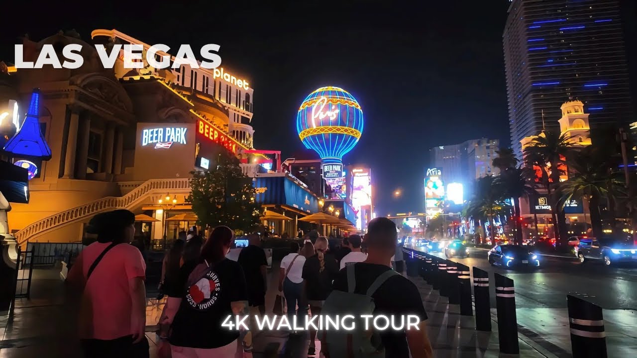 The Las Vegas Strip What Happens At Night - Bellagio - Paris - Flamingo - 4k Walk