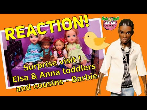 Surprise visit ! Elsa & Anna toddlers and cousins - Barbie - (REACTION & TOY Review)