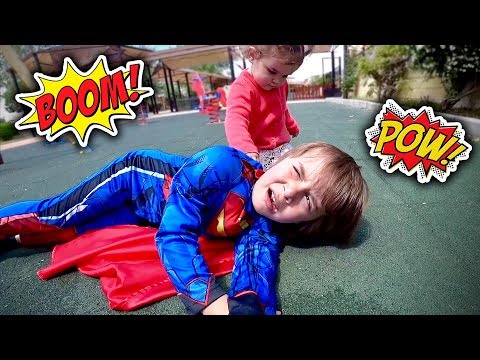 SUPER MARCOS IN THE OUTDOOR PLAYGROUND FOR KIDS - Pretend Play Batman and Superman