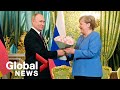 Putin welcomes Merkel with flowers during meeting in Moscow