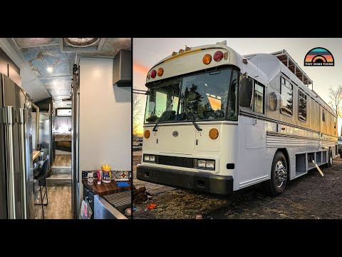 Full Tour - Raised Roof Bus Conversion Built To Live Simply Off The Grid