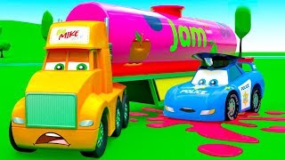 Big Mike The Truck lost on Road Full Tank of Jam - Funny Cartoons for Kids with Cars