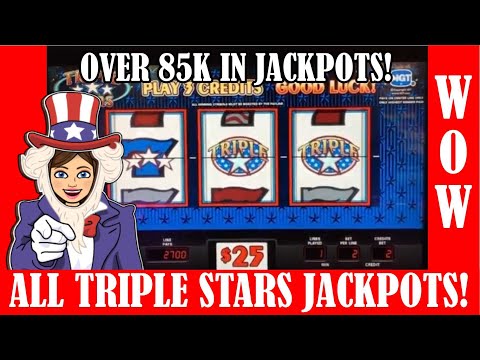 ALL HIGH LIMIT TRIPLE STARS SLOT JACKPOTS  COMPILATION OF OUR FAVORITES! OVER 85K IN HANDPAYS!