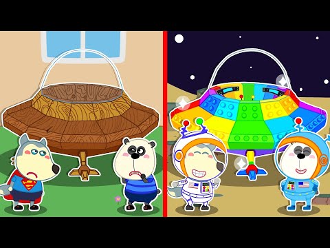 Lycan in Arabic 🌟 Lycan Explores in Colorful Rainbow Lego Spaceship | Lycan's Funny Stories For Kids