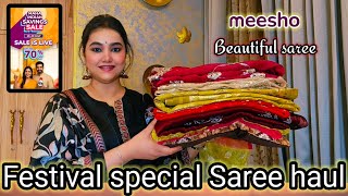Meesho maha indian saving sale upto70% off Beautiful Festival wear Saree haul @PoojaRikichoyal