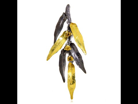 Pandantiv si Brosa din Argint 925 Rodiu Negru Accente Aurite Citrin Natural - Eleganta Versatila