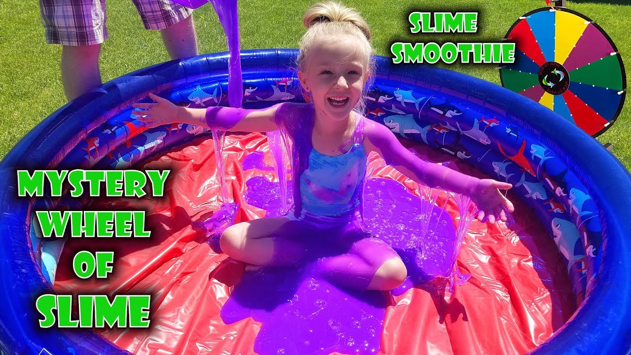 Mystery Wheel of Slime Challenge!!! Giant Slime Smoothie in a Pool! I Mixed All My Slime together!
