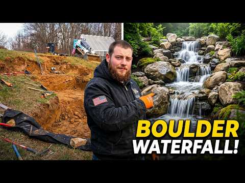 Boring Backyard to Cascading Boulder Waterfall | Complete Pondless Water Feature Build