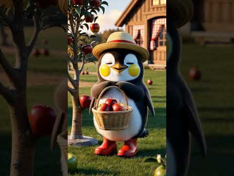 🍎🐧 Solo Harvest Day! Cute Penguin Picks and Enjoys a Juicy Apple ❄️