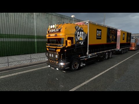 [ETS 2 v1.26] SCANIA V8 TANDEM CATERPILLAR + TRAILERS + TUNING, de Krakow à Vaxjo