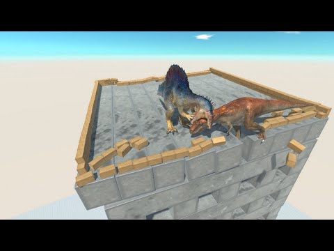 UPDATED UNIT SPINOSAURUS on Wobbly Breakable Building vs ALL UNITS Animal Revolt Battle Simulator