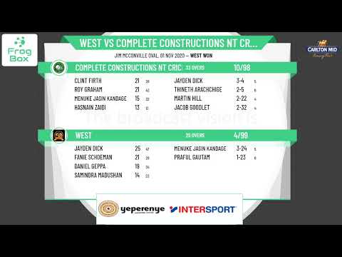 ASCA Carlton MID A Grade One Day Competition Round 4 - West v Complete Constructions NT Cricket Club