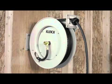 Klutch Heavy-Duty Auto Rewind Air Hose Reel - With 3/8in. x 50ft. Rubber Hose, Max. 300 PSI