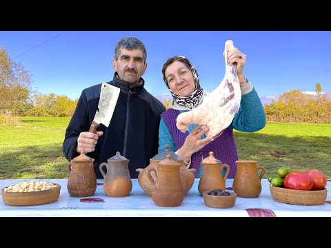 Traditionelles aserbaidschanisches Rezept Piti | Lammsuppe im Tontopf | Ländliches Dorfessen