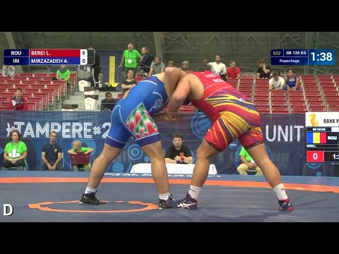 Repechage GR - 120 kg: A. MIRZAZADEH (IRI) df. L. BEREI (ROU) by VSU1, 9-1