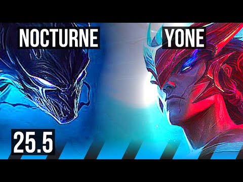 NOCTURNE vs YONE (MID) | 19/4/8, Godlike | KR Grandmaster | 25.5