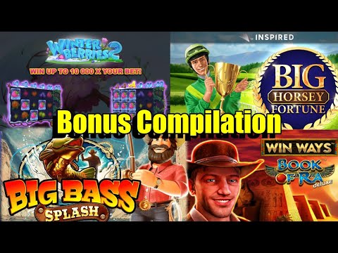 Thumbnail for video: Bonus Compilation, Big Bass Splash, Book Of Ra Deluxe Win Ways, Big Horsey Fortune & Much More